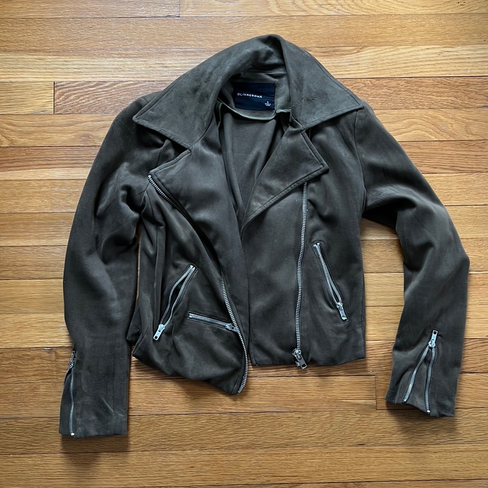 olive green suede moto jacket